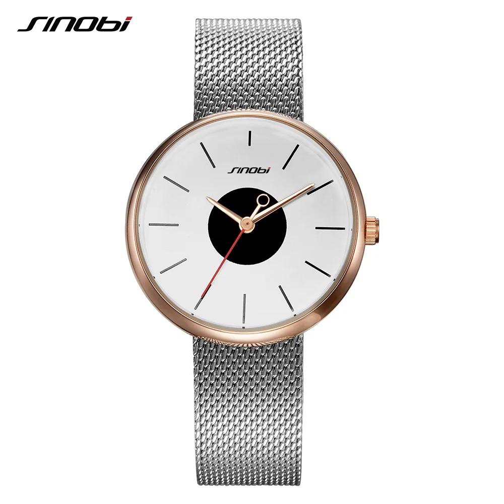Goede SINOBI Merk Top Luxe Ultradunne Vrouwen Horloges Casual Sliver Quartz Horloges Creatieve Mesh Band Horloge Montre Femme Relojes