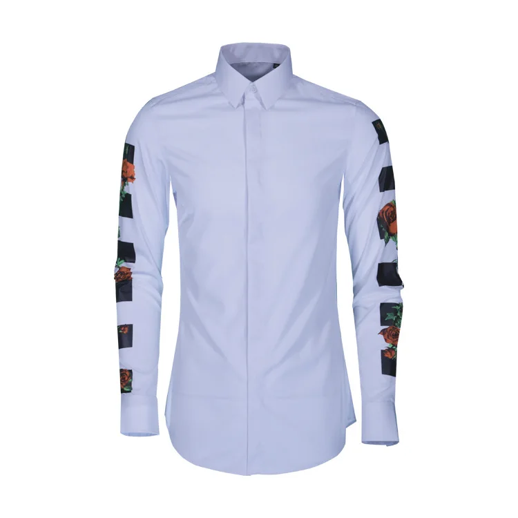 

new arrival fashion high quality Autumn cotton Long Sleeves Shirts Casual Print Rose Men plus size M L XL 2XL 3XL 4XL
