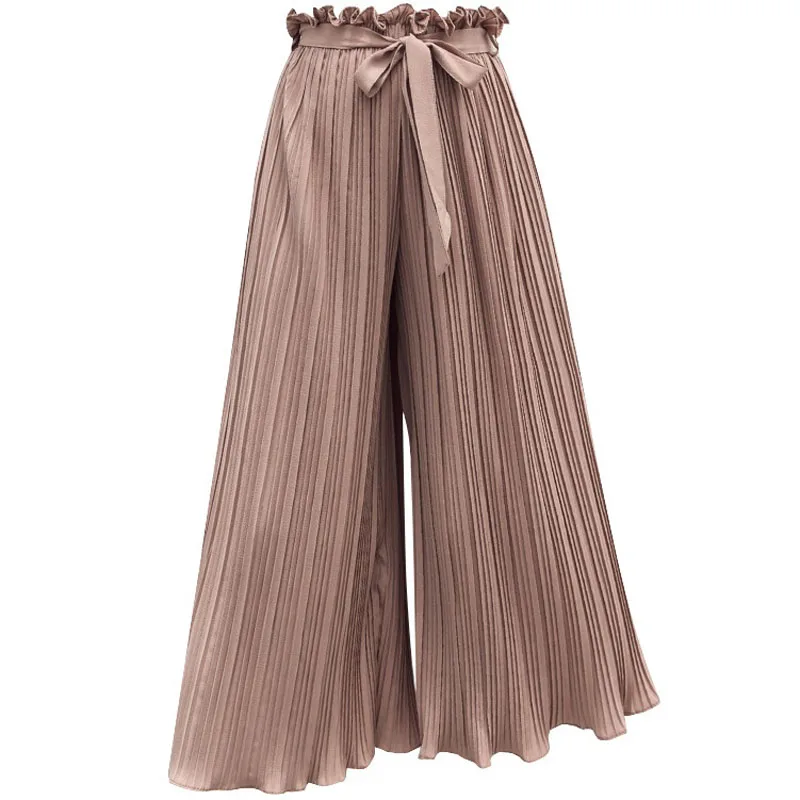 

Falling Wide Leg Pants Female High Waist Chiffon Cropped Pants Loose Ruffled Drape Pleated Skirts