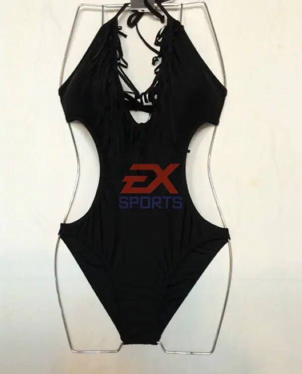 Set of Push-up Padded V-neck Fringe Piece Swimsuit Tassel Bikini Conjoined Swimsuit Swimwear (2)