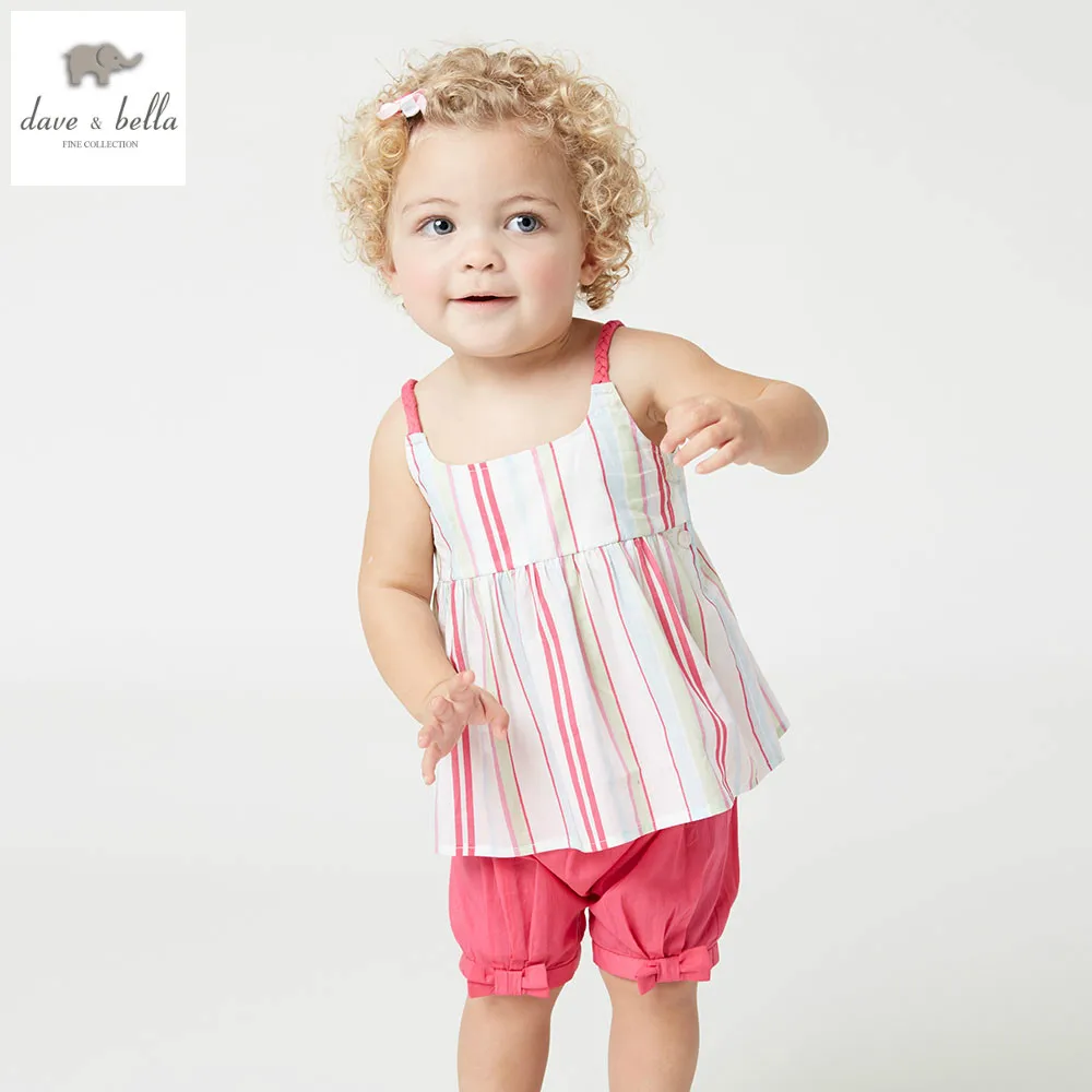 

DB4382 dave bella summer baby girls color striped clothing sets kids lovely sets toddle cloth kids sets baby fancy clothes