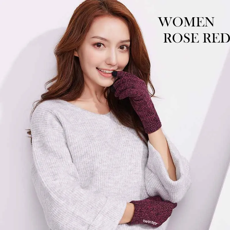 Зимние теплые перчатки, вязаные перчатки для сенсорного экрана, Нескользящие перчатки для вождения, шерстяные jxj-128 - Цвет: WOMEN RED