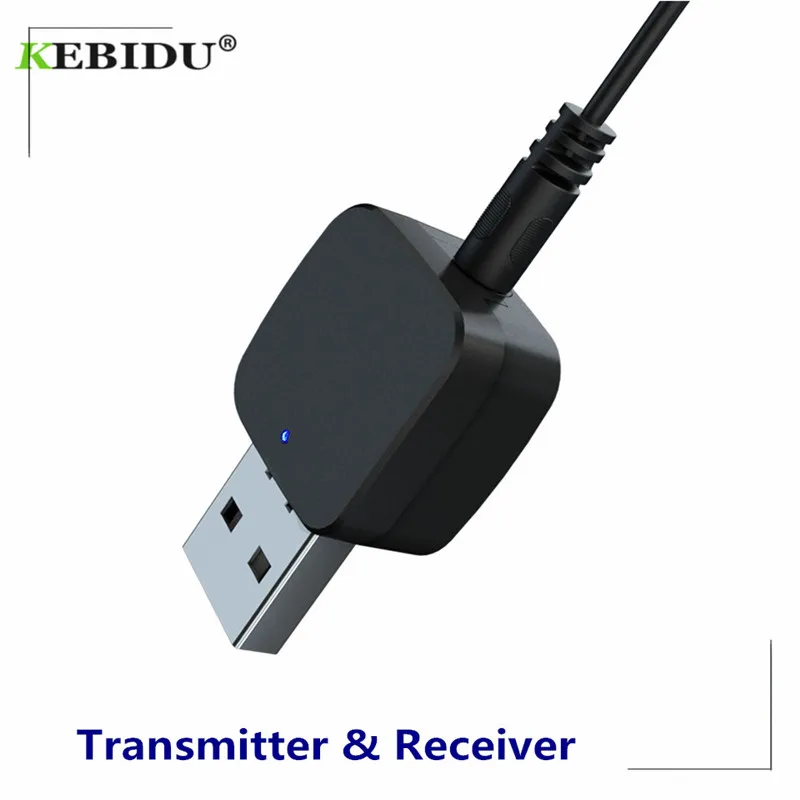 

KEBIDU Wireless Bluetooth Transmitter Receiver 3.5mm Stereo Audio USB Music Adapter Mini USB Bluetooth 5.0 Adapter For Laptop PC