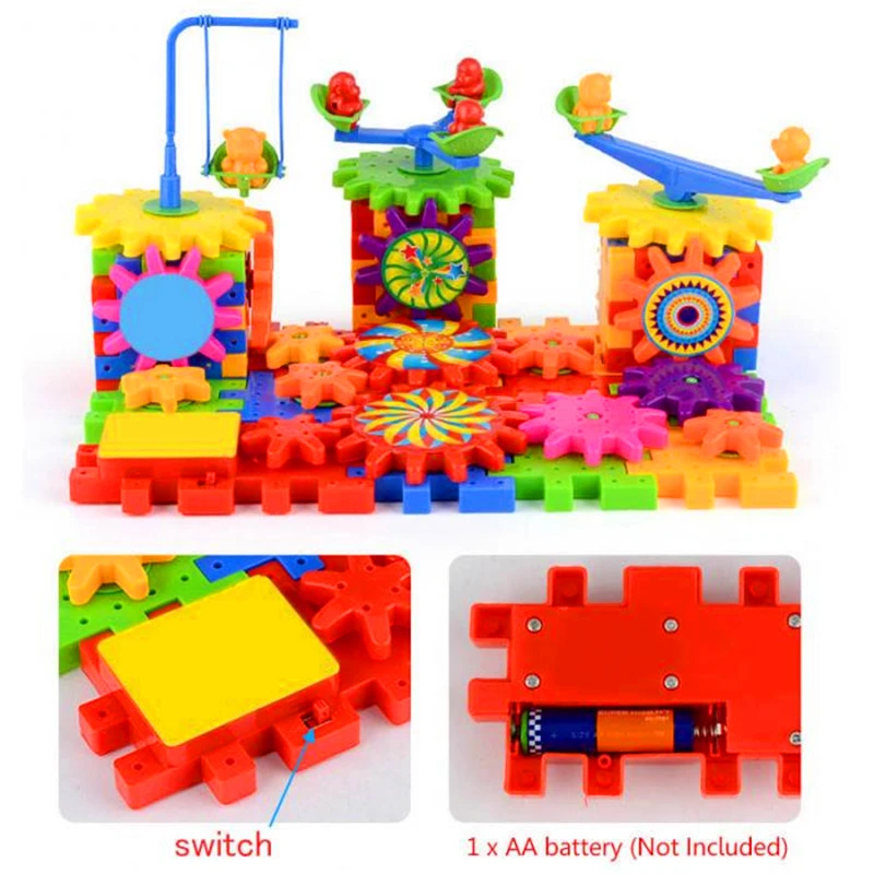 81 шт. Пластиковые Электрические шестерни 3D головоломки строительные комплекты кирпичей Развивающие игрушки для детей Подарки для детей