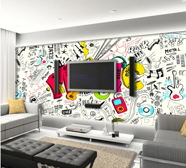 

Custom kids wallpaper, music graffiti murals for the children's room in the garden wall waterproof fabric parede de Papel