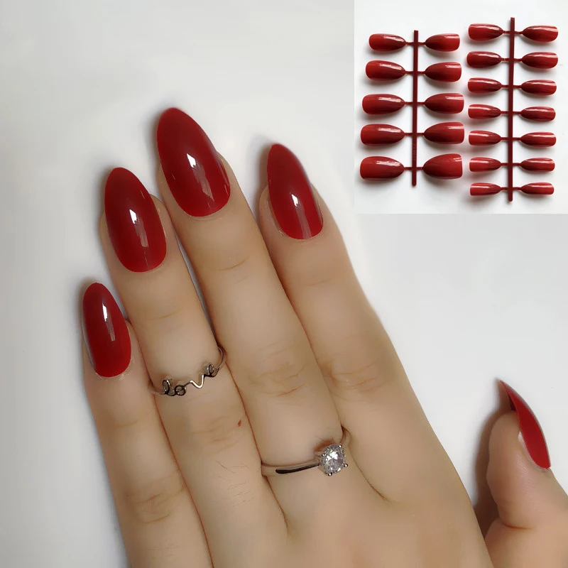 

Fashion Stiletto False Nails Popular Designs Glue On 24pcs Long Tip Patch Pure Color Nail Chip Extensions Artificial Nail Art