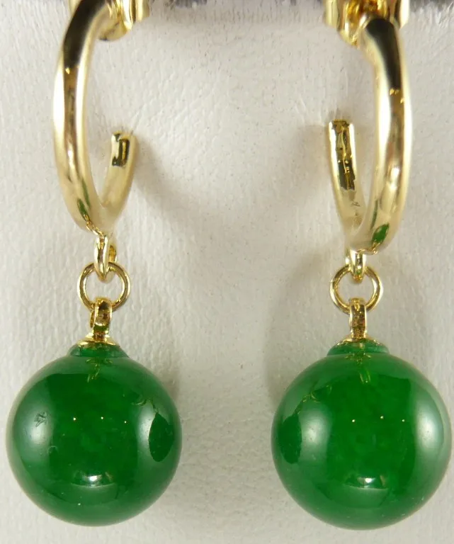 

wholesale Charming 12mm green jade bead 18kgp earrings