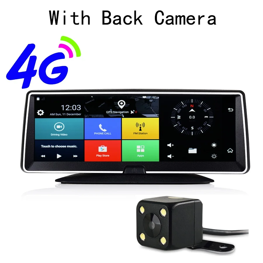 Otstrive 8 дюймов 4 г SIM карты Интернет gps Android 5,1 Wi Fi Bluetooth телефон приборной панели Full HD 1080 P двойной объектив дистанционное управление DVR - Название цвета: With Back Camera