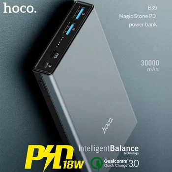 

HOCO 30000mAh Power Bank 18W PD USB Type C Quick Charge 3.0 Powerbank 30000 mAh 3.0 FCP External Battery Pack Charger for Xiaomi