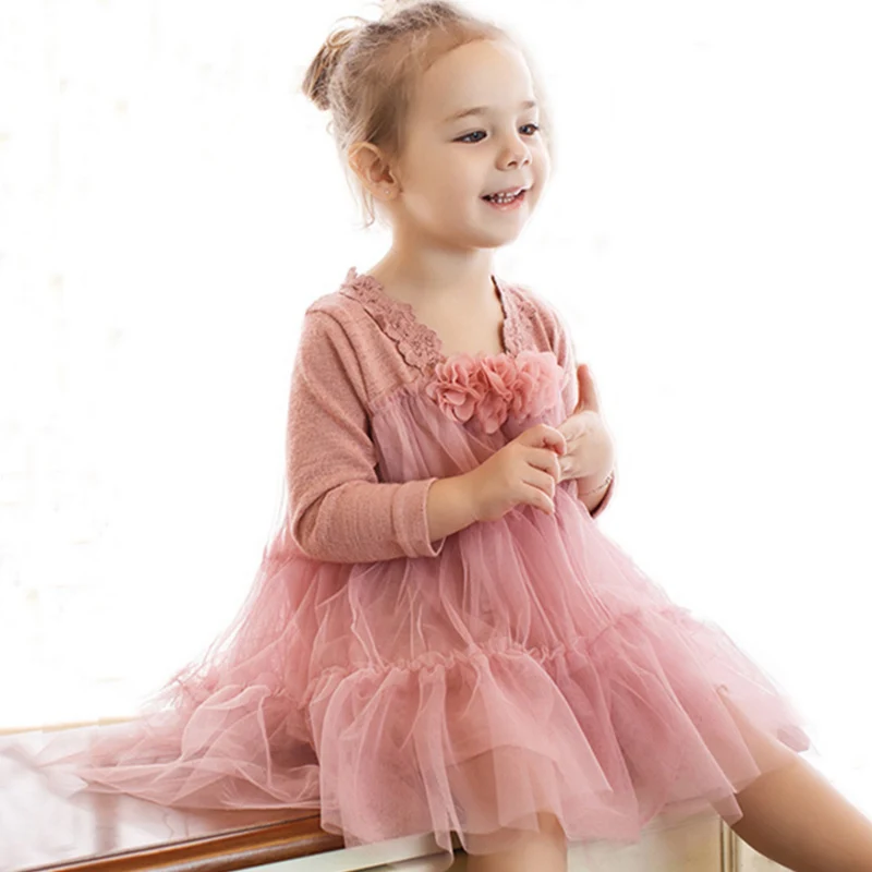 

Little Girl Party Dress Spring Floral Girls Dresses Long Sleeve A-Line Princess Dress Kids Dresses For Girls Children Clothes