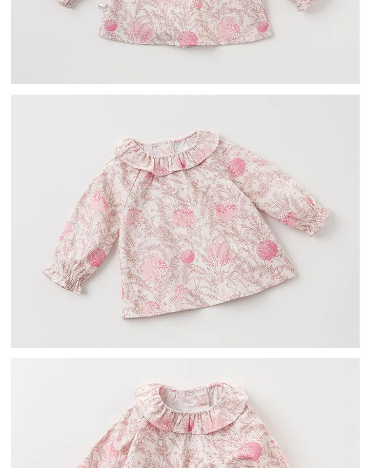 DB11752 dave bella spring autumn baby girls cute print shirts infant toddler cotton tops children high quality clothes