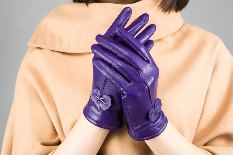 VISNXGI кашемировые перчатки, сохраняющие тепло, кожаные женские перчатки, модные зимние женские перчатки из овчины с бантом, женские перчатки Guante