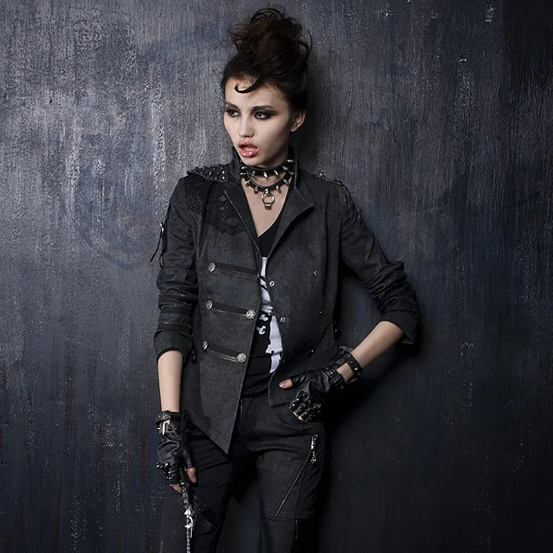 PUNK RAVE Women Steampunk Vintage Military Jacket Coat Gothic Tassel Decorated Short Coat Motorcycle Cool Jacket Coat