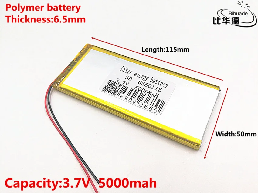 Polímero de Íon de Lítio Bateria de Iões de Lítio para o Brinquedo Banco do Poder Lote Qulity 3.7 v 5000 Mah 6550115 Gps Mp3 Mp4 10 Pçs - Bom - Image 2