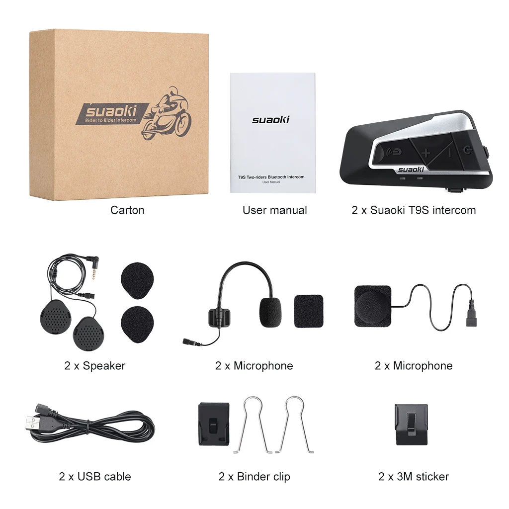 Suaoki T9S 1200m Motorcycle Helmet Intercom Interphone MotorBike Bluetooth  Headset Wireless with CSR Chip for Smartphone Speaker - AliExpress  Automobiles \u0026 Motorcycles
