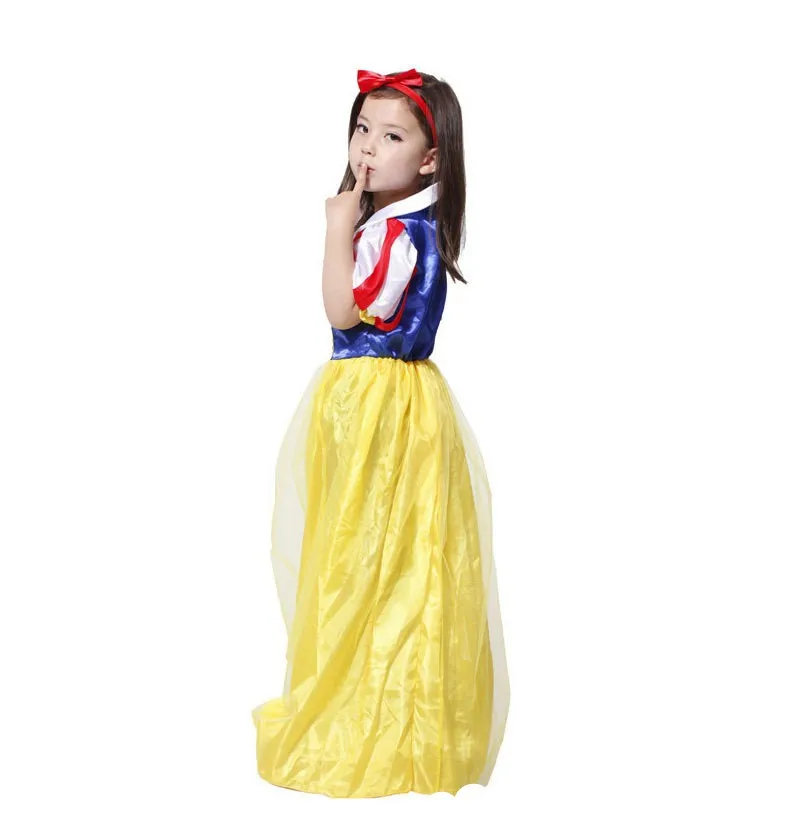 Костюм Белоснежки; длинное платье для девочек с Красной Повязкой на голову; карнавальный костюм на Хэллоуин; вечерние костюмы для детей