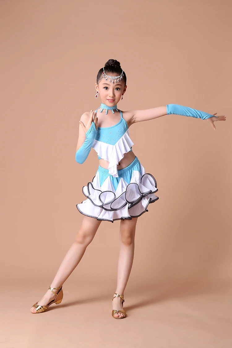 Girl latin dance dress girl  Girls Latin Vest+ Skirt Cake Skirt Suit Modern Dance Competition Performance Clothing Hot (5)