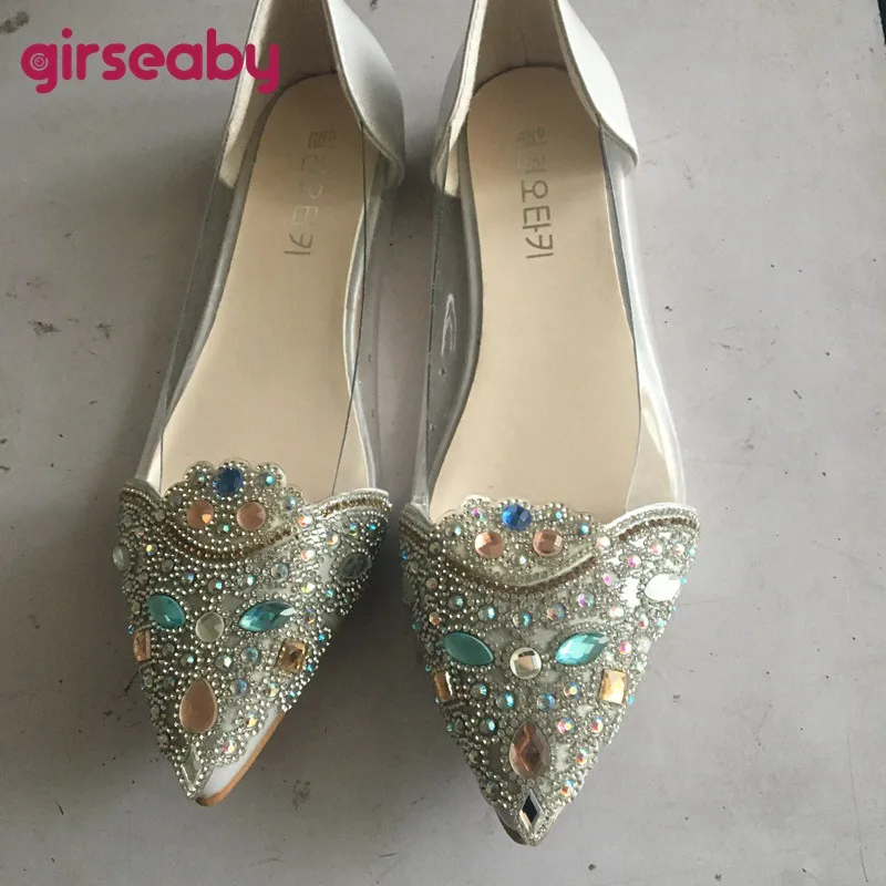 

Girseaby women flats Ballet shoes women Rhinstone ballerina flats Spring dress shoes PVE Clear flat shoes Crystal Party shoes