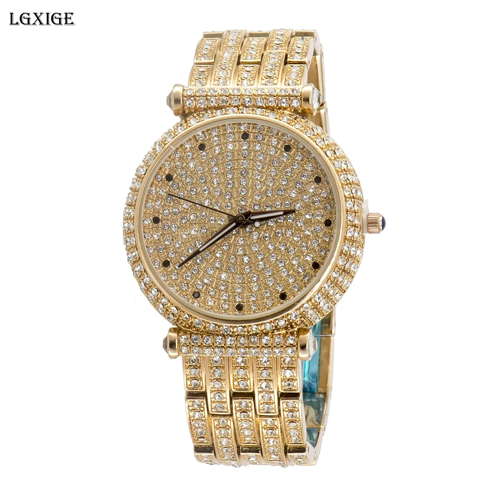 

Hot New LGXIGE StainlessSteel Top brand luxury rose gold watch Geneva Clock Diamond quartz wristwatch for women relogio feminino