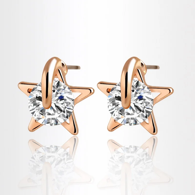 

2017 HOT Fashion Luxury Champagne Zircon Earrings Female Leisure Starfish Earrings Jewelry Crystal Earrings Girl