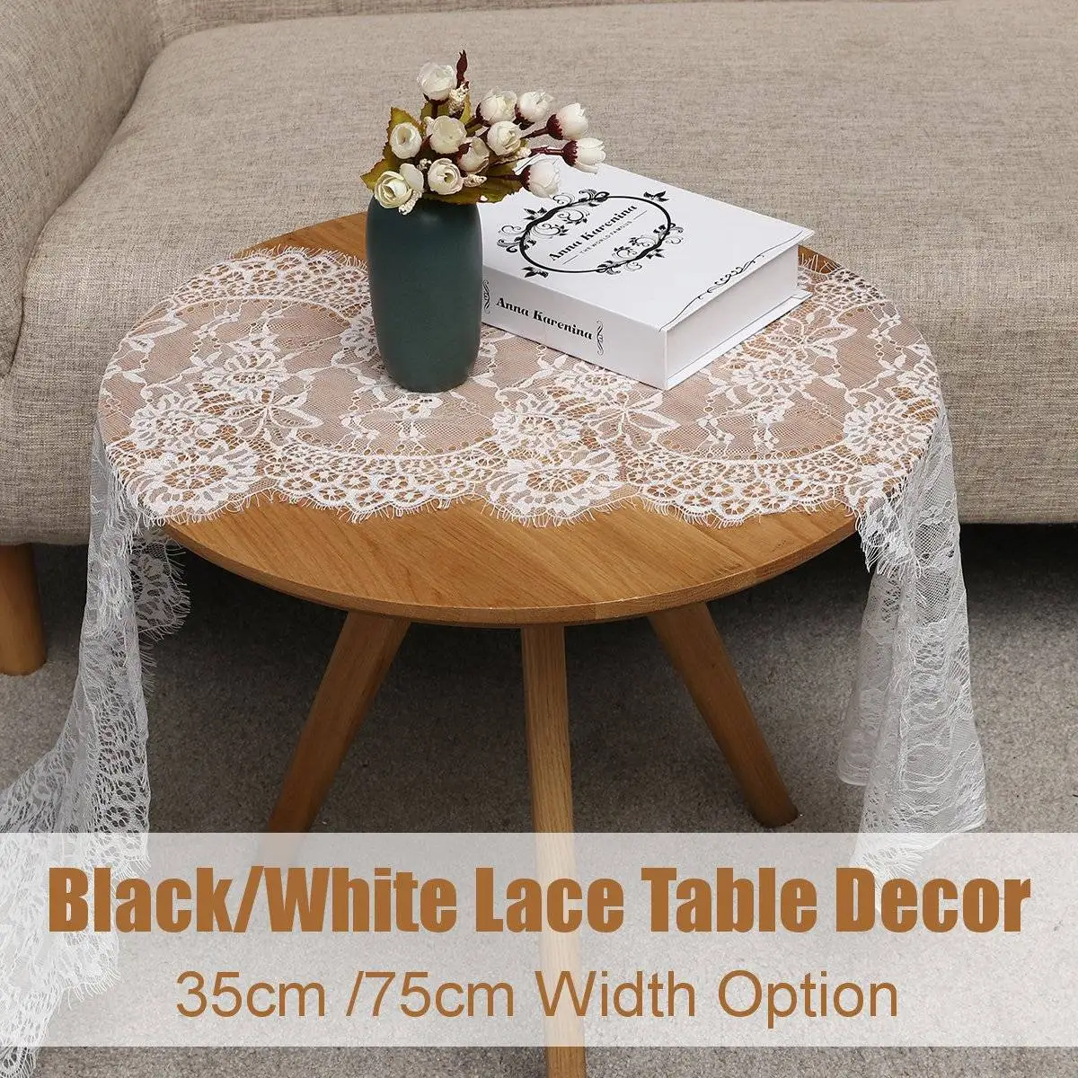 

75*300cm/35*300cm Lace Table Runner Chair Desk Home Wedding Banquet Party Decoration Table Cover Fabrics Textiles White/Black