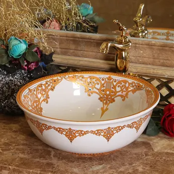 

Europe Vintage Style Ceramic Art Basin Sinks Counter Top Wash Basin Bathroom Sinks Vessel Sinks Bathroom