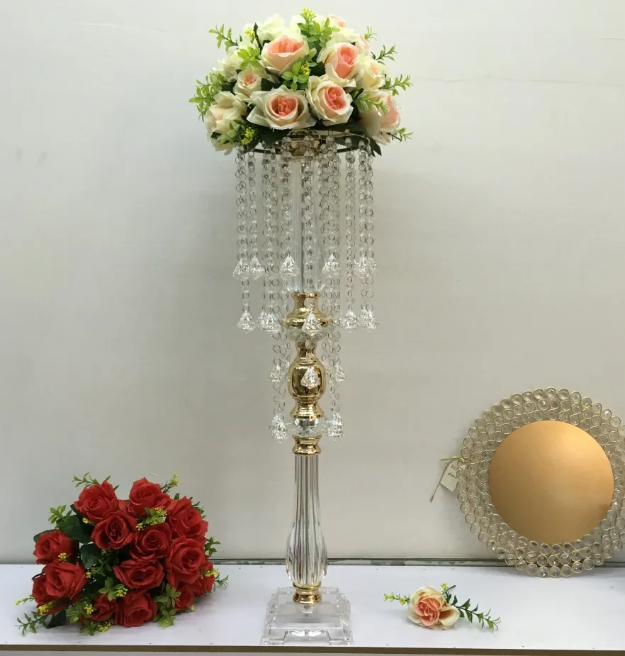 10 шт./лот, золотая акриловая стойка для цветов, Свадебный центральный стол для мероприятий, ваза для цветов, 70 см/27,6 дюйма, вечерние украшения