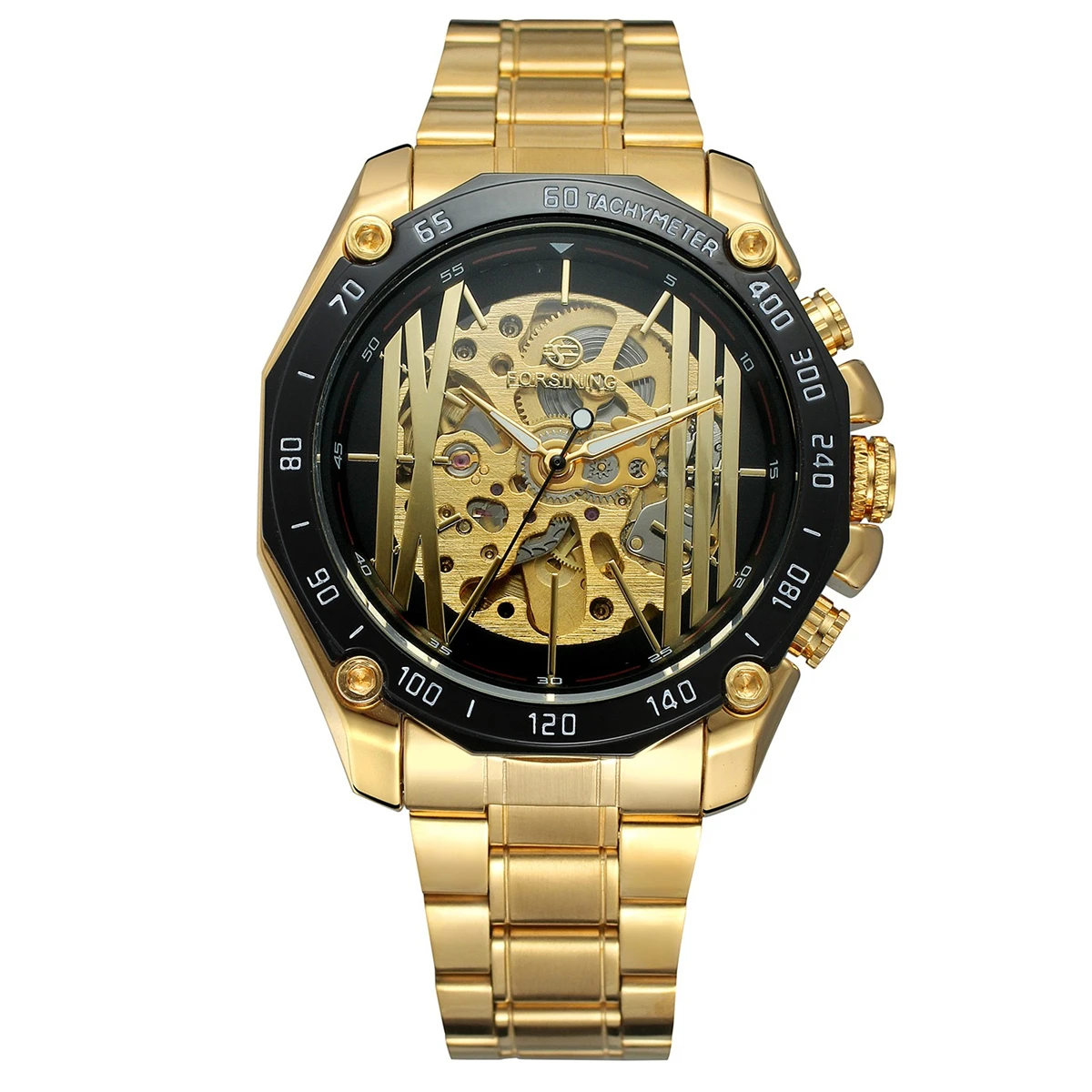 Мужские часы FORSINING спортивные дизайнерские золотые с кожаным ремешком|watch brand
