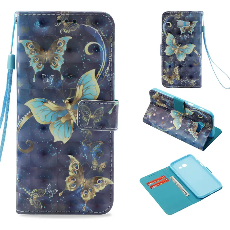 A5 2017 Phone Case for Samsung Galaxy A5 2017 SM-A520F Flip Leather Cover Wallet Stand Holder Card Cases Painting Butterfly