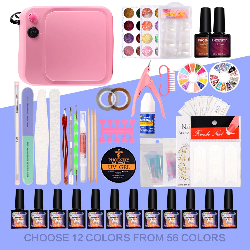 Гель-лак для ногтей набор маникюрный УФ-гель лак 36 УФ лампа УФ-гель 10 мл Лак для ногтей Блестящий Порошок для ногтей маникюрные инструменты для ногтей