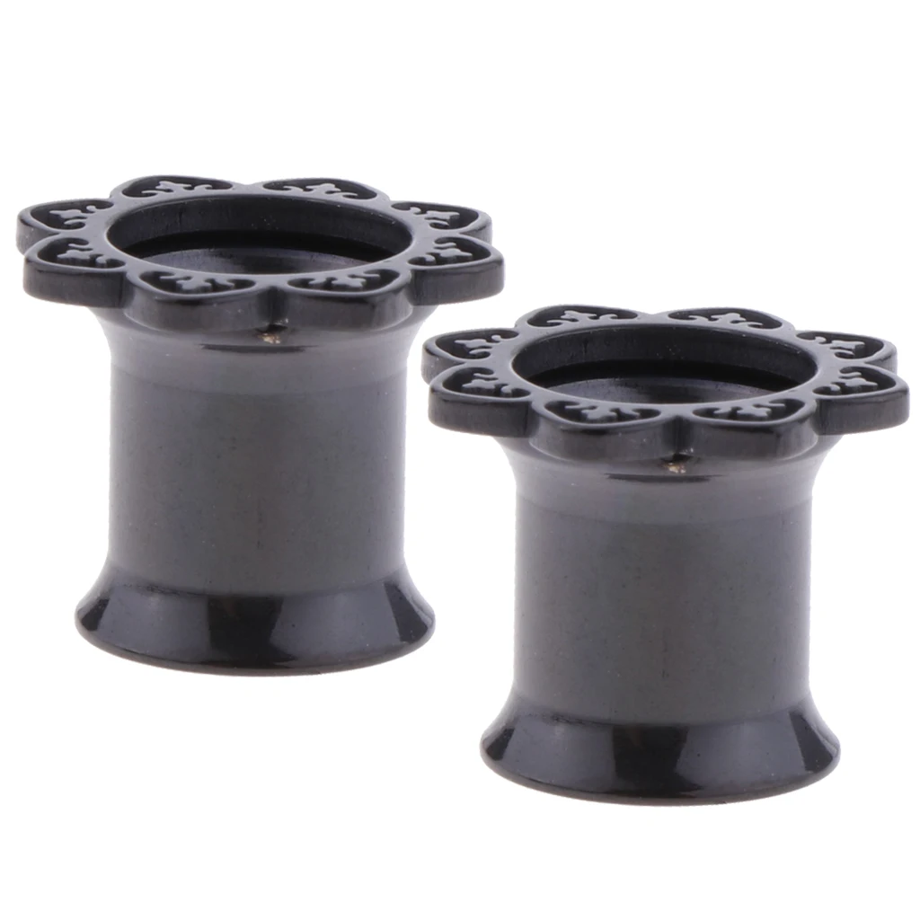 2Pieces Black Flower Stainless Ear Flesh Tunnels Flared Earrings Gauges 8mm
