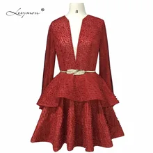 Leeymon Fotos Reales de Manga Larga Vestido de Cóctel de Vino Rojo Corto Vestido de Fiesta 2017 de Las Mujeres Personalizar el tamaño RW017