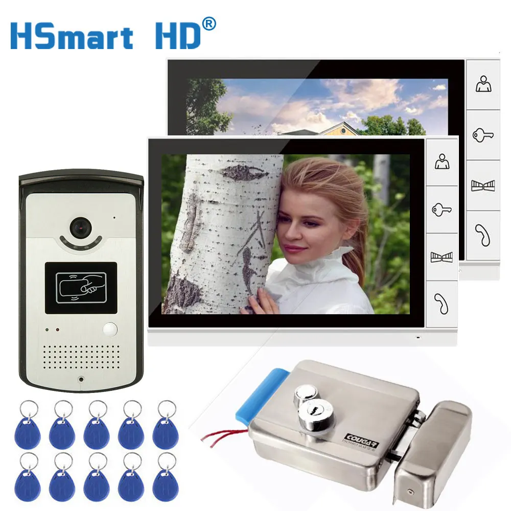 9 inch Color Monitor Video Door Phone Video Intercom Doorbell System 1 RFID HD Camera Waterproof 2 Monitor + Electric Lock 9 inch Color Monitor Video Door Phone Video Intercom Doorbell System 1 RFID HD Camera Waterproof 2 Monitor + Electric Lock