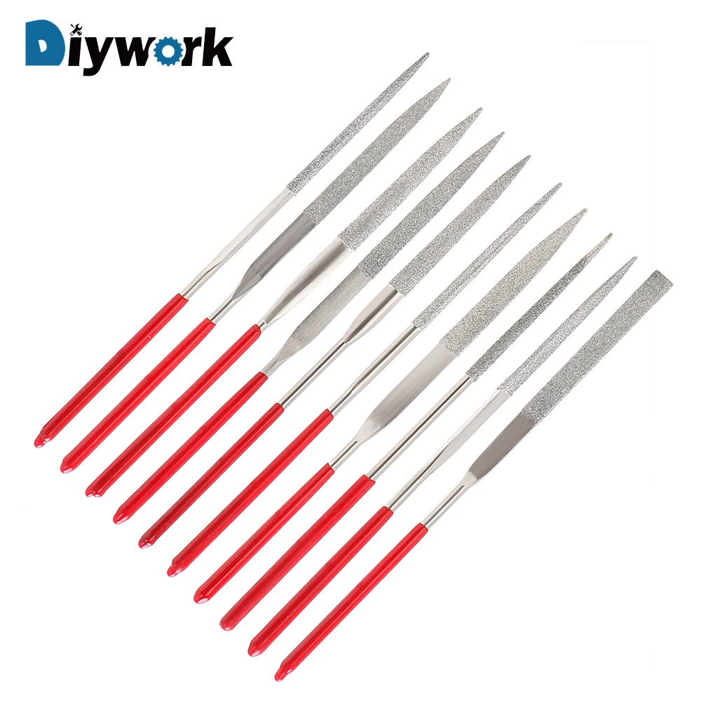

DIYWORK 10Pcs Mini Needle File Set Diamond Coated MTS013 140mm for Ceramic Glass Gem Stone Hobbies and Crafts