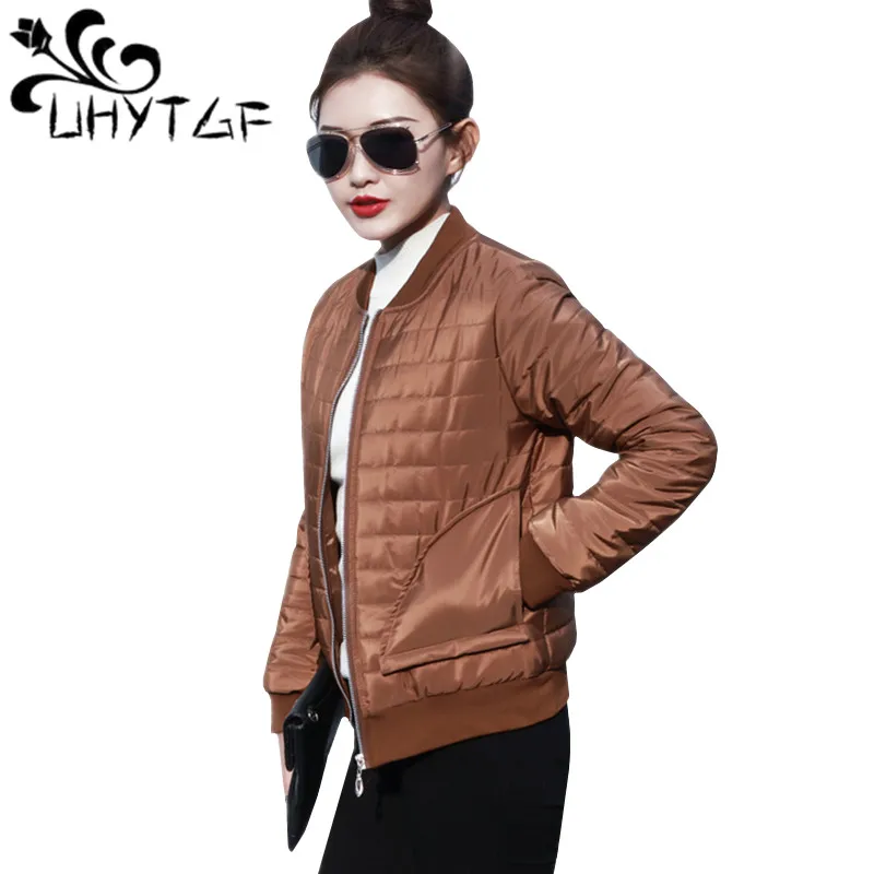 

UHYTGF 2018 New Autumn And Winter Cotton Jacket Women Top Short Coat Fashion Standing collar Down Cotton Baseball Uniform Jacket
