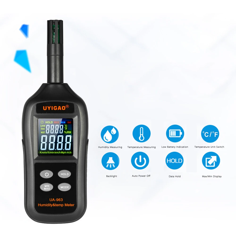 

Digital Temperature Humidity Meter Thermometer Hygrometer thermostat Wet Bulb Dew Point Temperature Detector pyrometer Color LCD