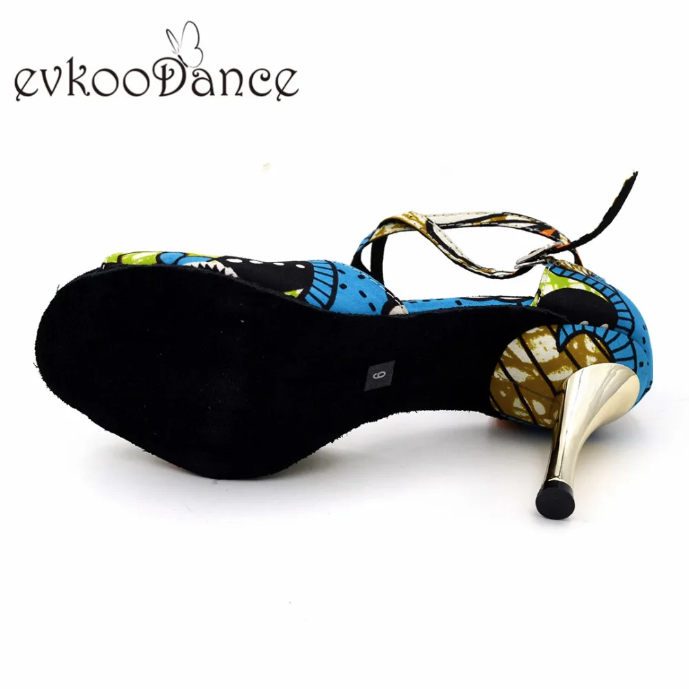 Женские туфли для латинских танцев с открытым носком синего цвета с цветочным узором; 8,5 г.; туфли для сальсы на высоком каблуке; размеры США 4-12; NL165