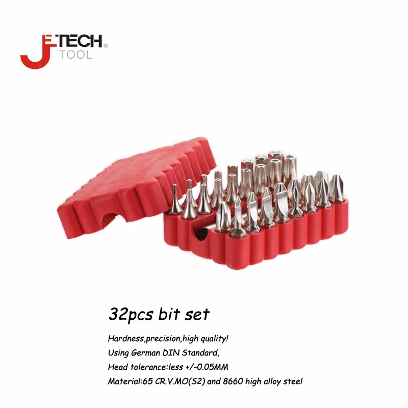 Jetech 32pcs security tamper proof bit set screwdriver assorted bits set hex torx pizodriv star drill magnetic power bit holder
