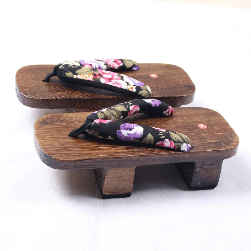 

Summer Shoes Lady Bidentate Flop Wood Sandals Japanese Geta Clog Totem Flower Slippers Flats Flip Flops Shoes Female Sandalias