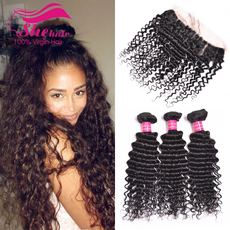 Malaysian Deep Wave With Closure 4 Bundles 13x4 Ear to Ear Lace Frontal Closure With Bundles Malaysian Virgin Hair With Closure