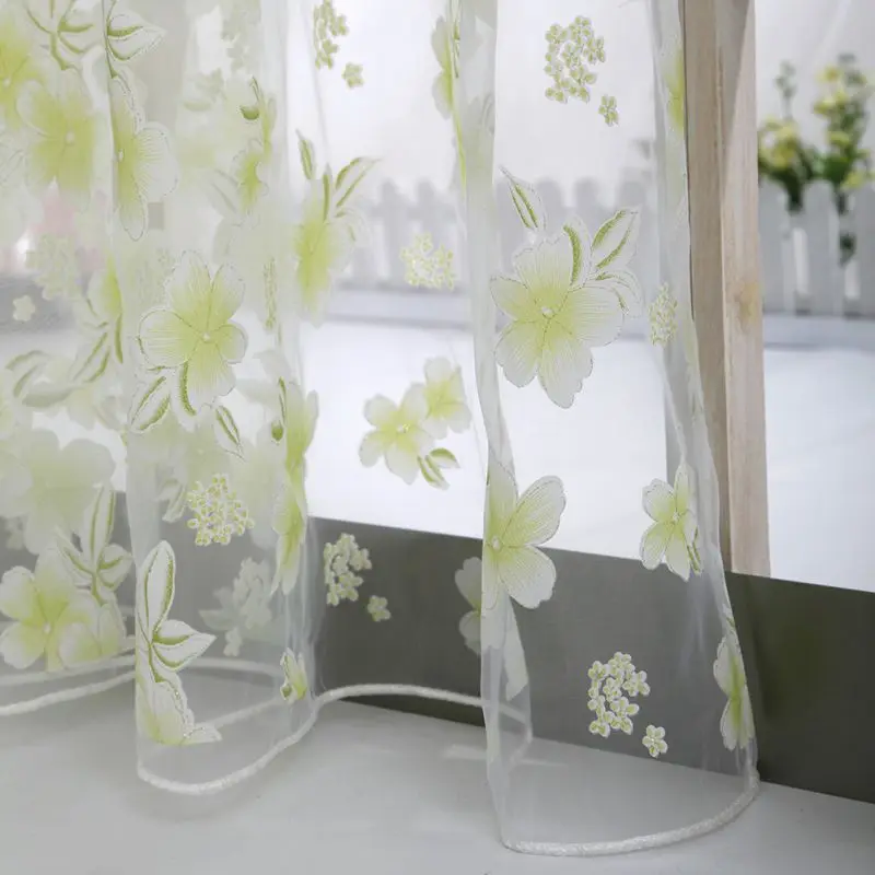 Sheer Voile Tulle Window tulle Curtains Bedroom Living Room Balcony Flowers Printed Tulip Sun-shading Translucent Curtain