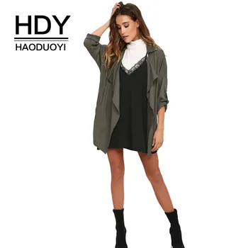 

HDY Haoduoyi Fashion Women Elegant Coats Waterfall Trench Coat Open Front Asymmetric Length Draped Coat Women Outwear