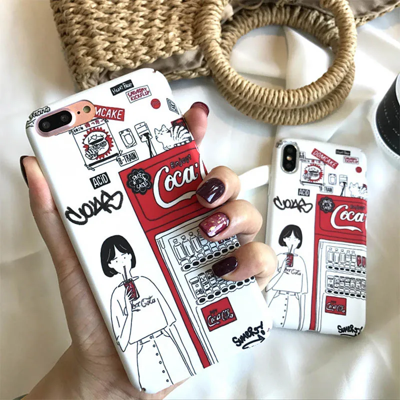 

Japanese Illustration Matte Cartoon Patterned Cola Girl Phone Cover For iphone 6/6s 6/6splus 7/8plus x/xs/xr Mobile Phone Case