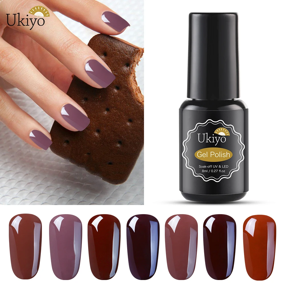 

Ukiyo 8ml Coffee Brown Gel Nail Polish Long Lasting Soak Off Wine Red Color UV Gel Varnish Nail Art Hybrid Varnishes Lacquer