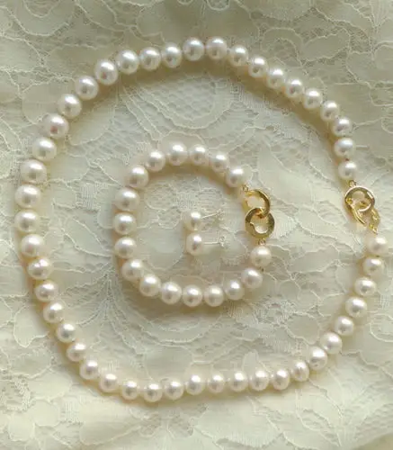 

Miss charm Jew.522 white freshwater pearl bib necklace bracelet earring stud set 9-10 hot
