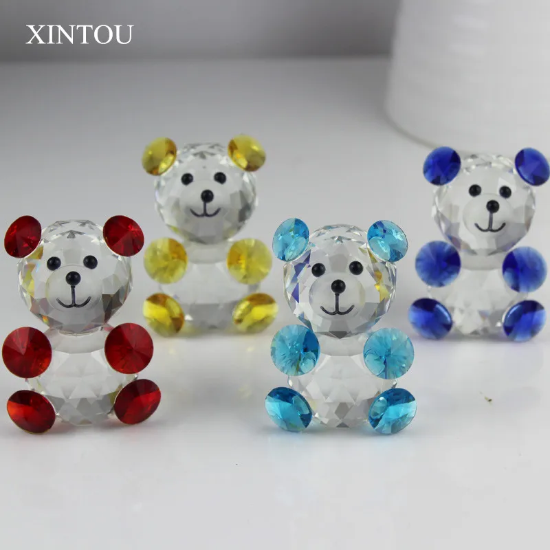 XINTOU Crystal Glass Teddy Bear Figurine Feng shui Miniature Animal