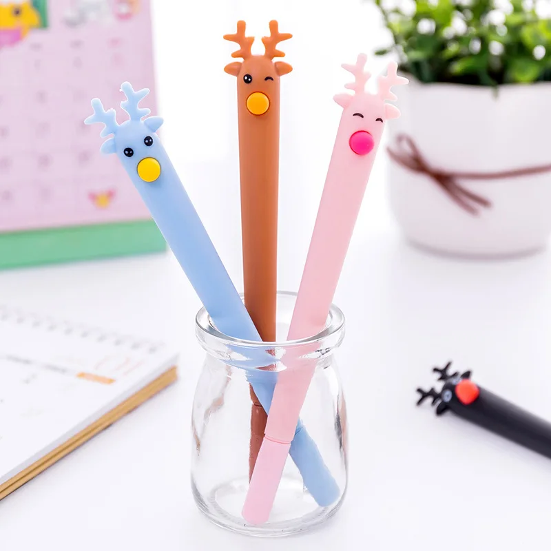 

1Pcs New Novelt Cute Cartoon Candy Color Christmas Deer Gel Pen Office School Gift Stationery Pen E0738