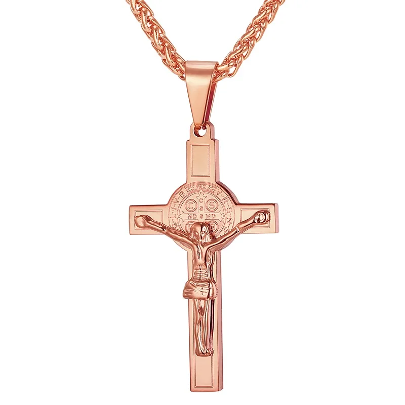 U7 Латинский Крест Ожерелье Для Мужчин Женщин Позолоченный Крест Из Нержавеющей Стали Христианские Ювелирные Изделия P726 - Окраска металла: Покрытие из розового золота