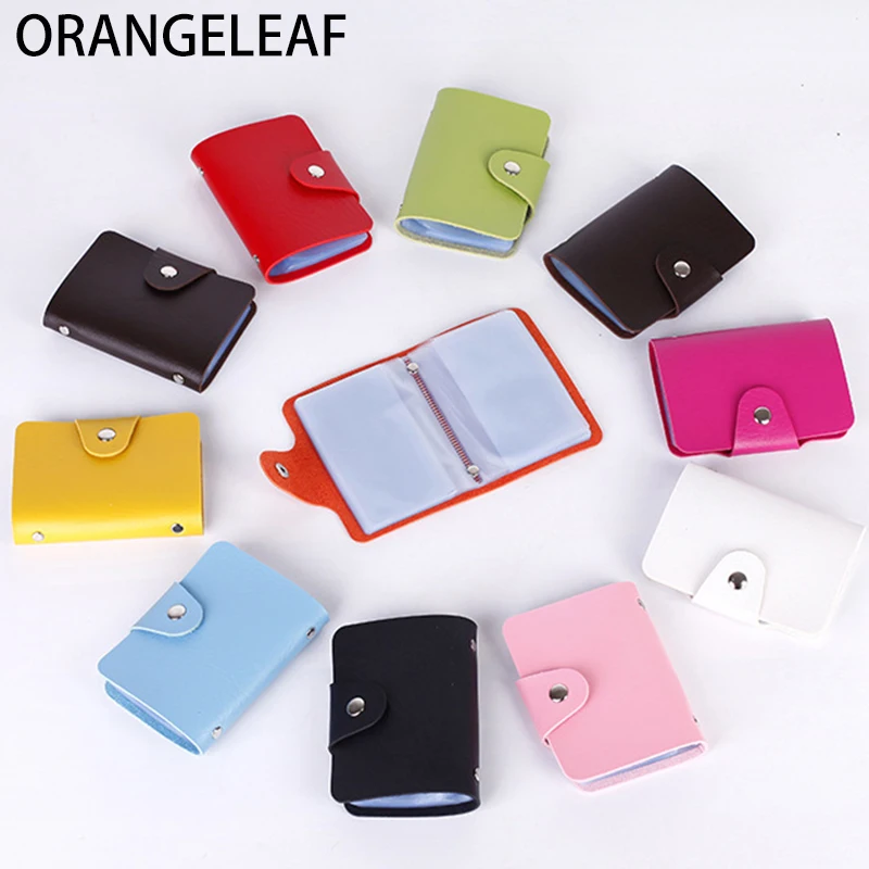 

12/24 Card Slots Double Sided Plastic Card Holder Small Size Multicolor Business Pack Bus Card Bag Women Purses Men Wallet
