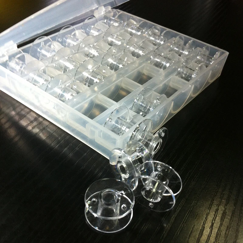 

25 Grids Empty Bobbins Sewing Machine Spools Clear Plastic Case Storage Box Brother Janome Singer Stainless Steel Sewing Machine